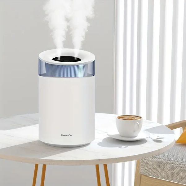 Humidificador ultrasónico de gran capacidad de 2,5 L con doble boquilla y luz LED - Difusor de aceites esenciales para hidratación y aromaterapia