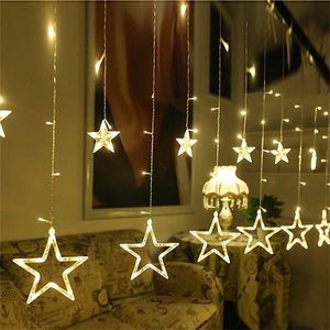 2.5m 138 LED's Icicle Star Fairy String Lights Christmas Garland Gordijn Star Lamp Bruiloft Huis Outdoor Jaar Decoratie 211122