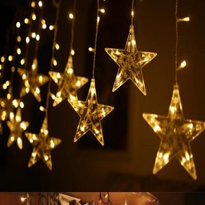 2,5M Gordijnlicht LED Ster Kerstslinger 220V EU Buiten Binnenverlichting String Fairy Lamp Bruiloft Vakantie Feestdecoratie291u