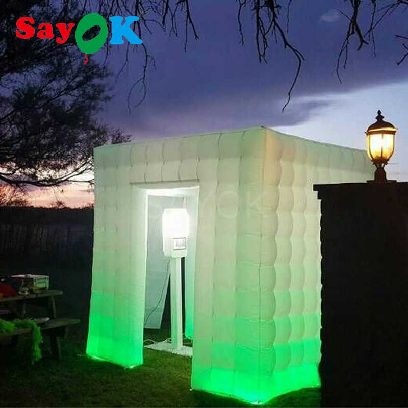 2.5m Portable LED Inflatable Photo Booth Enclosure White Cube Photo Booth Tent with Lights/Photo Booth Backdrop for Party