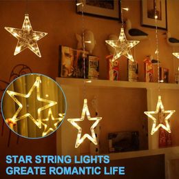 2.5m Romantic Fairy Star Led Gordijn String Licht Warm Wit 220 V 110 V Xmas Garland Lights for Wedding Party Holiday Christmas Decoration D5.5