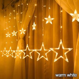 2 5M Romántico Hada Estrella Led Cortina Luz de cadena Blanco cálido 220V 110V Guirnalda de Navidad Luz para fiesta de bodas Vacaciones Navidad Deco272z