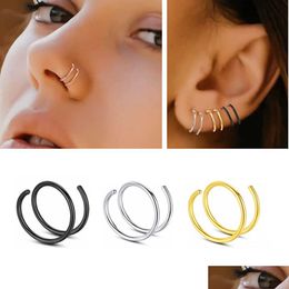 2/5pcs / paquet en acier inoxydable double couche nez anneau piercing pour femmes hommes oreille tragus boucles d'oreilles lèvre cerceau bijoux de mode 10 mm Dhgarden Otorh