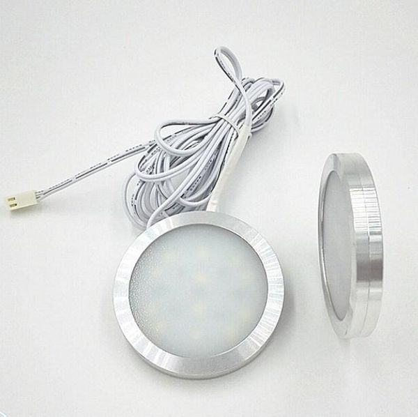 DC12v 3W foco LED 2835 puck Lámpara de vitrina debajo del gabinete con 2 metros de cable 3M pegamento trasero o instalación de tornillos DownLight de cocina