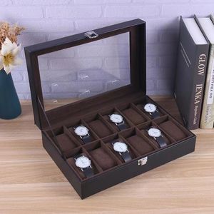 2/6/10 / 12Slots PU Watch Organizer Boxes Case Watch with Glass Watch Oreads Watch Box Organizer Gift fory Ones 240416