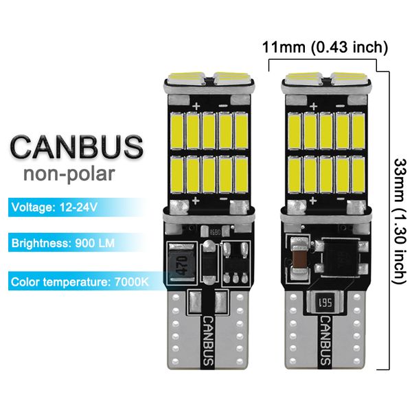 2/6/10 PCS T10 W5W Bulbs LED Canbus 12V / 24V 4014-26SMD 7000K CORA