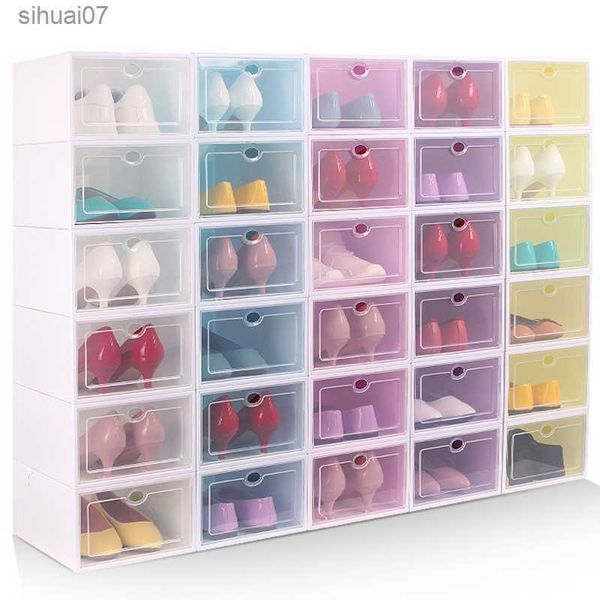 Caja de zapatos transparente de 2/6/10 Uds., organizador de zapatos, caja de almacenamiento para el hogar plegable de plástico a prueba de polvo, armario de zapatos combinado apilable L230705