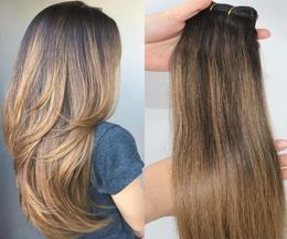 2/6 Extensions de cheveux humains Balayage Faits saillants Brun foncé Tissage de cheveux humains Bundles Brésiliens Vierge Cheveux Épais Fin 100 grammes un se9560262