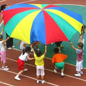 2-6m Diameter Outdoor Camping Regenboog Paraplu Parachute speelgoed Jump-Sack Ballute Play Interactive Teamwork Game Toy For Kids Gift 240408