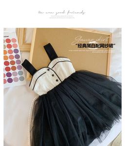 2-6 jaar kid meisjes mouwloze kant tutu jurk zwart wit patchwork ruche jurk Q0716