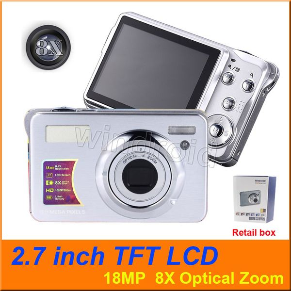 2,7 pouces TFT LCD Appareil photo numérique Enregistreur vidéo 18MP Zoom optique 8X Caméra HD 1080P Détection de visage anti-tremblement 8MP COMS Digital DV DC-KG930