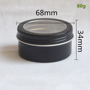 2.7 oz helder zwart ronde aluminium pot met helder venster deksel 80 ml lege draagbare navulbare oogcrème lotion metalen opslagpot