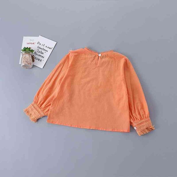 2-7 ans haute qualité fille vêtements automne décontracté mode enfant enfants chemise vêtements solide orange blouse 210615
