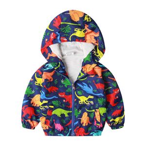 2-7 años Otoño Kid Chaqueta Niños Abrigo con capucha Niños Ropa exterior Ropa Spring Windbreaker Niño Lindo Dinosaurio LJ201012