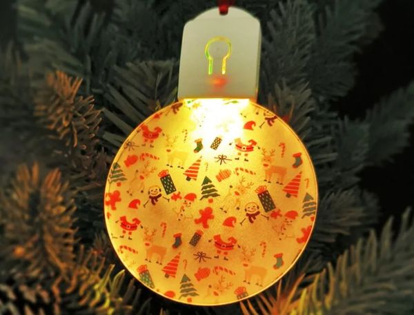 Ornements lumineux ronds en acrylique par sublimation de 2.76 pouces, avec corde rouge, sans batterie, ornement d'arbre de noël i1109