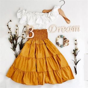 2 7y Kid Girls Clothing Sets Summer off Schoudertanks kinderen rok mode kleding pak casual 3 stcs outfits 220620