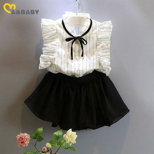 2-7Y Enfant Kid Girls Vêtements Set Summer Ruffles Chemises Blouse Tops Jupes noires Tenues Costumes pour enfants 210515