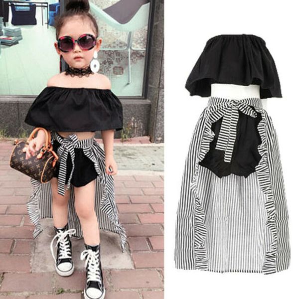 2-7Y enfant en bas âge enfants bébé fille ensemble de vêtements été hors épaule hauts T-shirt Short ourlet cape 3 pièces tenues vêtements