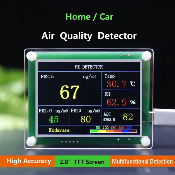 2.8 CAR DIGITAL DE ALTA PM2.5 Medidor de detector de calidad del aire Monitor de gas para el hogar Aqi Excelente rendimiento PM2.5 Detector 240320