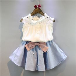 2-8 ans Vêtements pour enfants pour filles La jupe à nœud et le haut en dentelle Costume d'été Style coréen Ensembles de vêtements pour enfants Ensemble bébé tout-petit 435 Y2