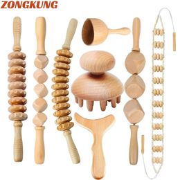 2-8PCS Masajeador de terapia de madera para drenaje linfático Anti celulitis Maderoterapia Body Sculpturing Massage Roller Gua Sha Sets 240312