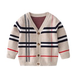 2-8T Kleinkind Kind Baby Jungen Mädchen Strickjacke Pullover Herbst Winter Stricken Kleidung Langarm Plaid Mode Strickwaren nette Streetwear