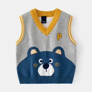 2-8T Toddler Kid Baby Boys Tank Winter Pullover Top Gebreide kleding Mouwloze berendruk Infant Sweater Vest Knitwear L2405