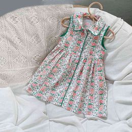 2-8T Toddler Kid Baby Girls Bloemjurk Elegante mouwloze zomerkleding Bloemprintjurken Leuke zoete outfits G220518