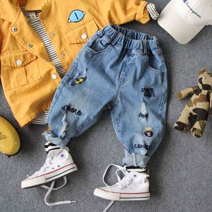 2-8Y nouveau 2019 printemps garçons broderie denim pantalon mode style printemps garçons jeans enfants vêtements enfants garçons jeans longue longueur G1220