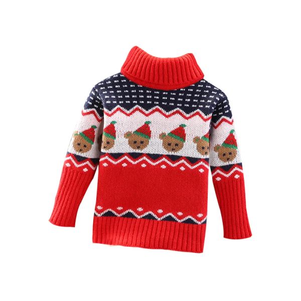 2-9t Christmas Bear Fall Boy fille fille Kid Knit Fotting Botting Contraves Colonds Baby High Collar Pullor Toddler Sweater Gy07161