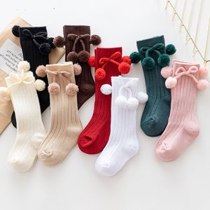 Chaussettes de printemps en dentelle de coton, 2 boules, automne hiver, Double aiguille, respirantes, solides, pour bébés filles, école des genoux