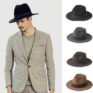 2 Big Size 100% Wol Heren Vilt Trilby Fedora Hat voor Heren Breed Bravel Top Cloche Panama Sombrero CAP Maat 56-58, Maat 59-61cm Y19070503
