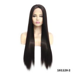 2 # Zwart Synthetische LacFontale Pruik Simulatie Menselijk Haarkant Pruiken 12 ~ 26 Inches Perruques de Cheveux Humains 181128-2
