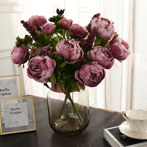 2 bouquet européen artificielle haut de gamme soie fleur 13 fourchette pivoine bouquet pour mariage décoration maison salon décoration fausses fleurs