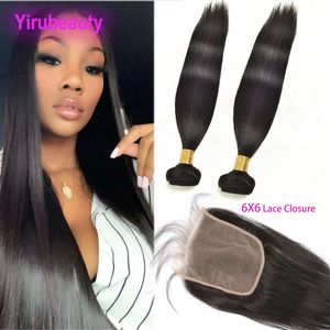 Extensions de cheveux brésiliens vierges lisses avec fermeture en dentelle 6x6, trames de cheveux de bébé, couleur naturelle, 10 à 28 pouces, 2 lots