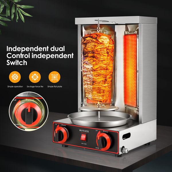 Machine de kebab à 2 brûleurs Machine de gril à gril à gril vertical électrique avec interrupteur de réglage de température