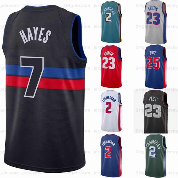 2 Cade Cunningham Jaden Ivey Basketball Jersey Haute qualité Rétro Joe Dumars Dennis Rodman Isiah Thomas Grant Hill 2023 2024 City Men Grossiste