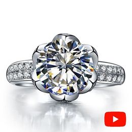 2 carats pas faux S925 en argent sterling Sona diamant taille ronde Lotus Queen Love Romance bague de fiançailles de mariage simple 925 J1907143507