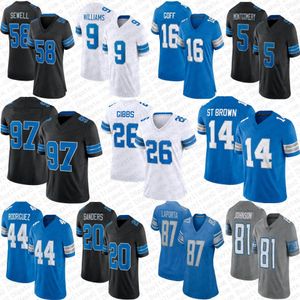 14 Amon-Ra St Brown Jahmyr Gibbs Jerseys de fútbol Sam laporta Barry Sanders Jameson Williams Brian Branch Malcolm Rodríguez Jared Goff Penei Sewell David Montgomery