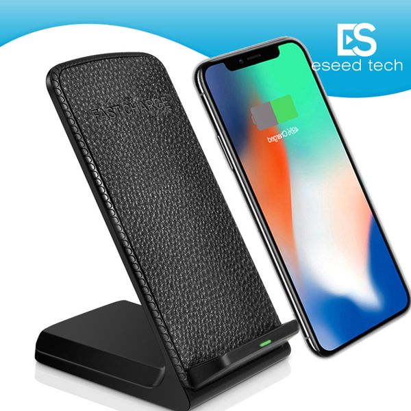 Soporte de cargador inalámbrico Qi rápido de escritorio de 2 bobinas para Iphone 8 plus X Samsung S8 Plus cargador portátil rápido Universal 9V/1.67A 5V/2A