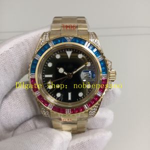 2 kleur automatisch horloge authentieke foto 904L 40 mm lumineuze zwarte wijzerplaat rode blauwe diamantrand 126710 gele gouden armband 116759 Mechanische sporthorloges