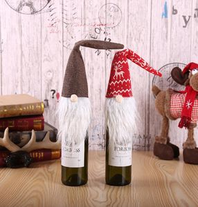 2 kleur kerst Rudolph wijn lange hoeden cadeau wrap voor rode wijn kerstman wijn fles hoeden eettafel decoratie huisparty de1207060
