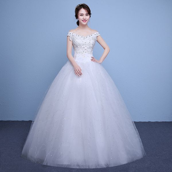 2 Couleur Réel Photo simple Mode Robe De Mariée 2018 Nouvelle Arrivée Style Coréen Bateau Cou Dentelle princesse robe de noiva Appliques