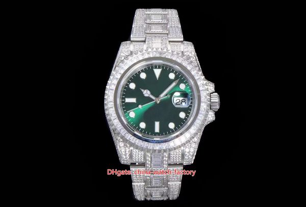 Super Factory Reloj para hombre 40 mm 116610 Verde Diamante completo Gema Beze Pulsera LumiNova Relojes Cristal de zafiro CAL.3135 Movimiento Mecánico Automático Relojes de pulsera para hombre