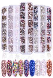 2 couleurs 12 grille 1440pcs AB Crystal Flat Back Rhingestone Diamond Gem 3D pailleté Nail Art Decoration For Nails Accessoires9613803