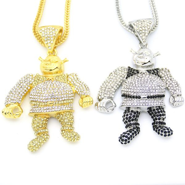 2 couleurs Bling Bling Iced Out grande taille dessin animé film pendentif Hip hop collier bijoux 36 pouces chaîne Franco