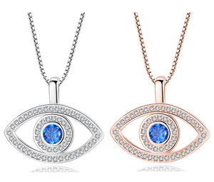 2 colores azul mal de ojo colgante collar de lujo cristal CZ clavícula collares plata rosa oro joyería tercer circón joyería de moda regalo