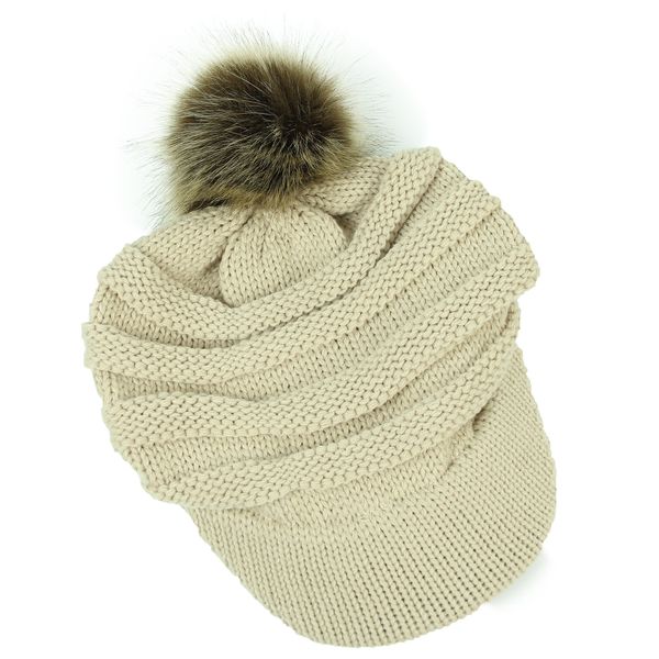 Chapeau tricoté en boule de poils détachable, 2 couleurs, chapeau chaud en laine à bord chaud pour l'extérieur pour femmes, automne-hiver