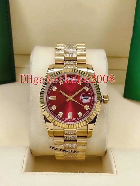 2 colores Moda Relojes unisex Relojes de pulsera 36 mm 128348RBR 128235 Oro amarillo rojo Dial Diamante 2813 Movimiento Mecánico automático Reloj para mujer para hombre