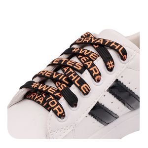 Lacets de chaussures à motif d'impression en polyester de type plat 2 couleurs Orange et noir Chaîne de résistance à la traction bicolore de 8 mm de largeur et de hauteur